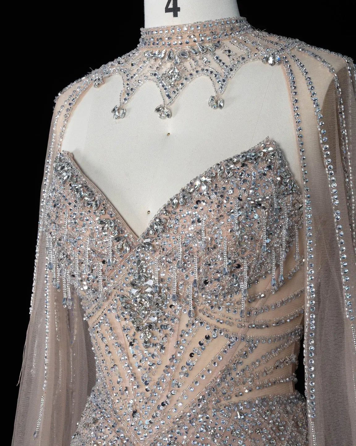 SS138 crystal beaded cape sweetheart evening gown