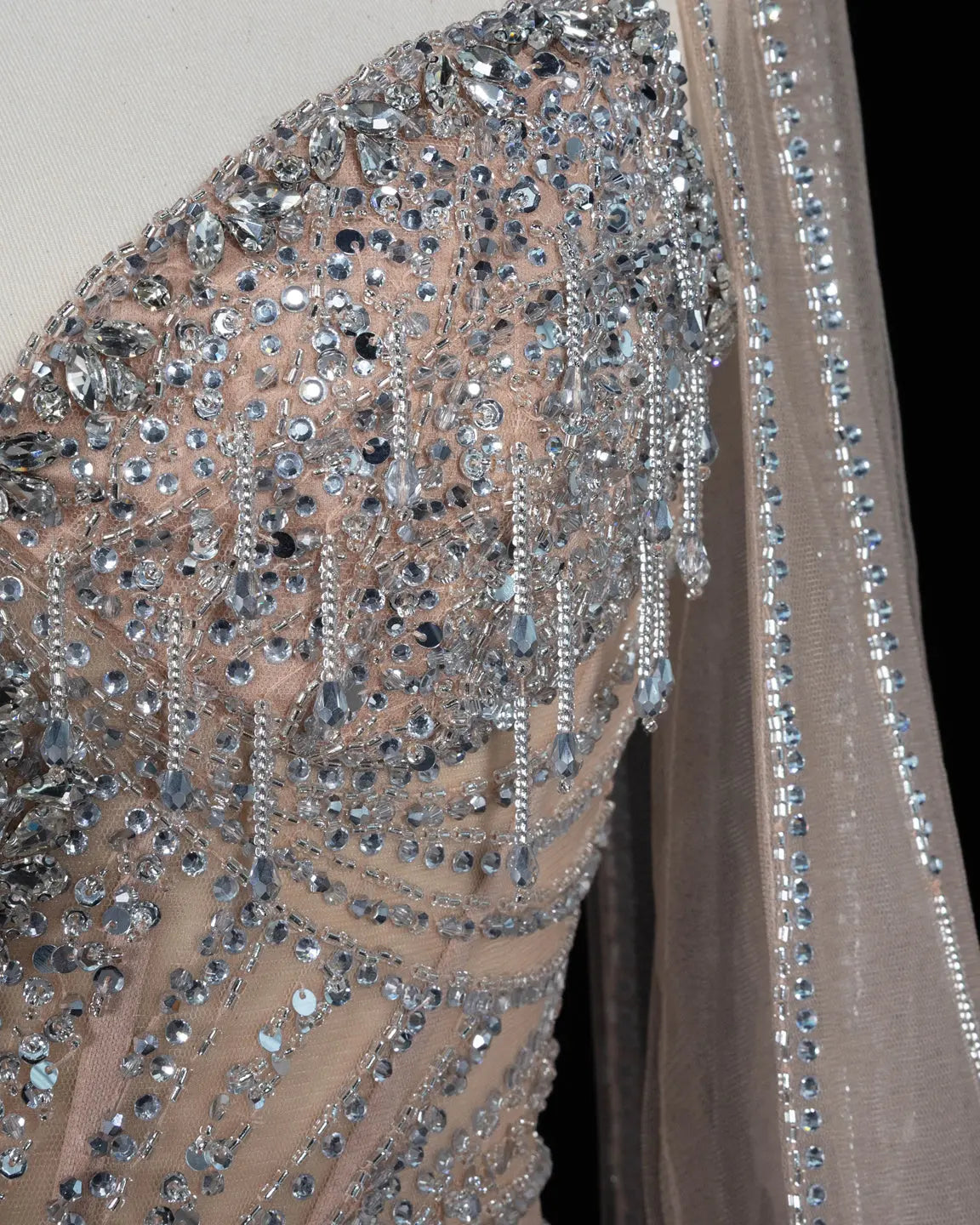 SS138 crystal beaded cape sweetheart evening gown