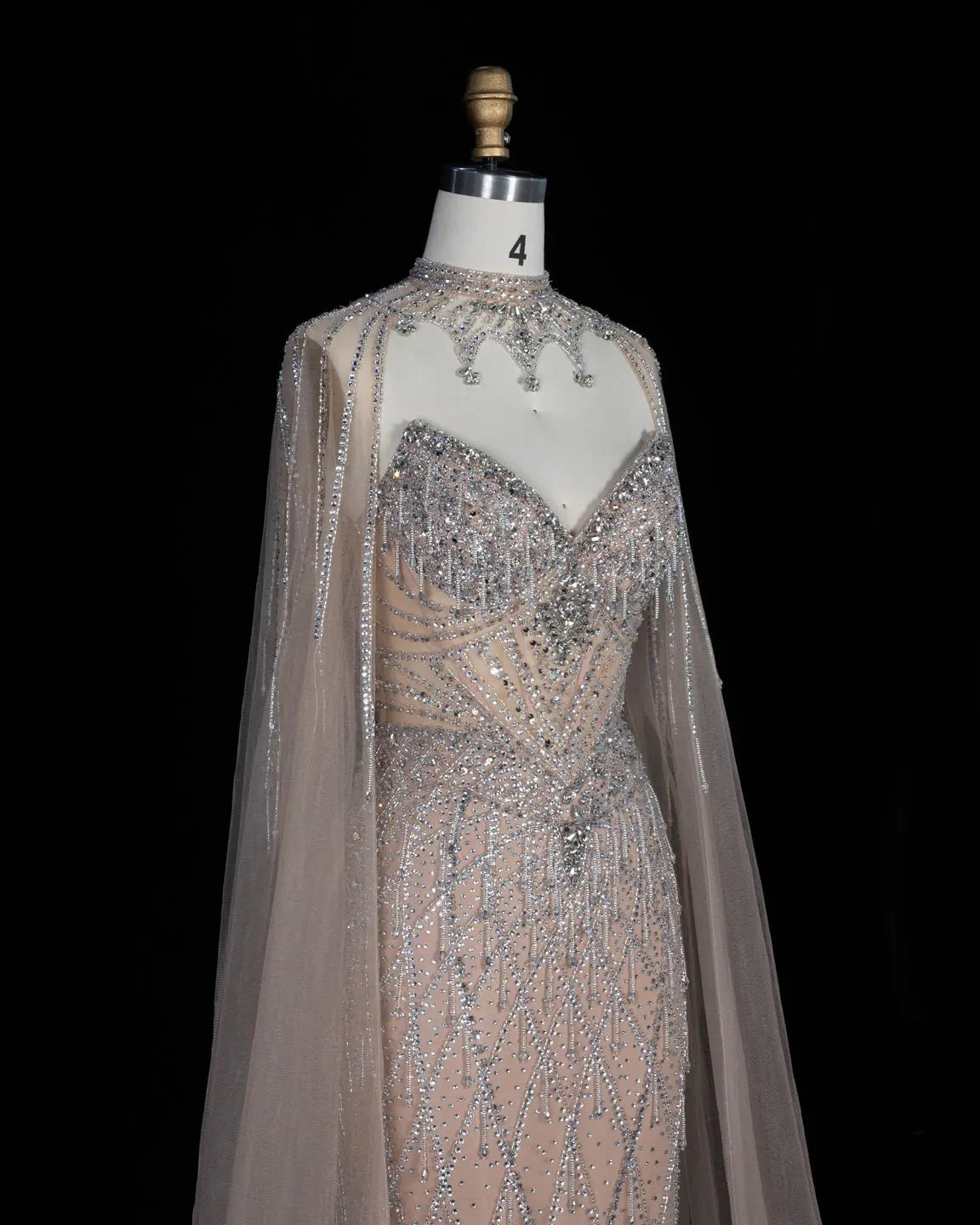 SS138 crystal beaded cape sweetheart evening gown
