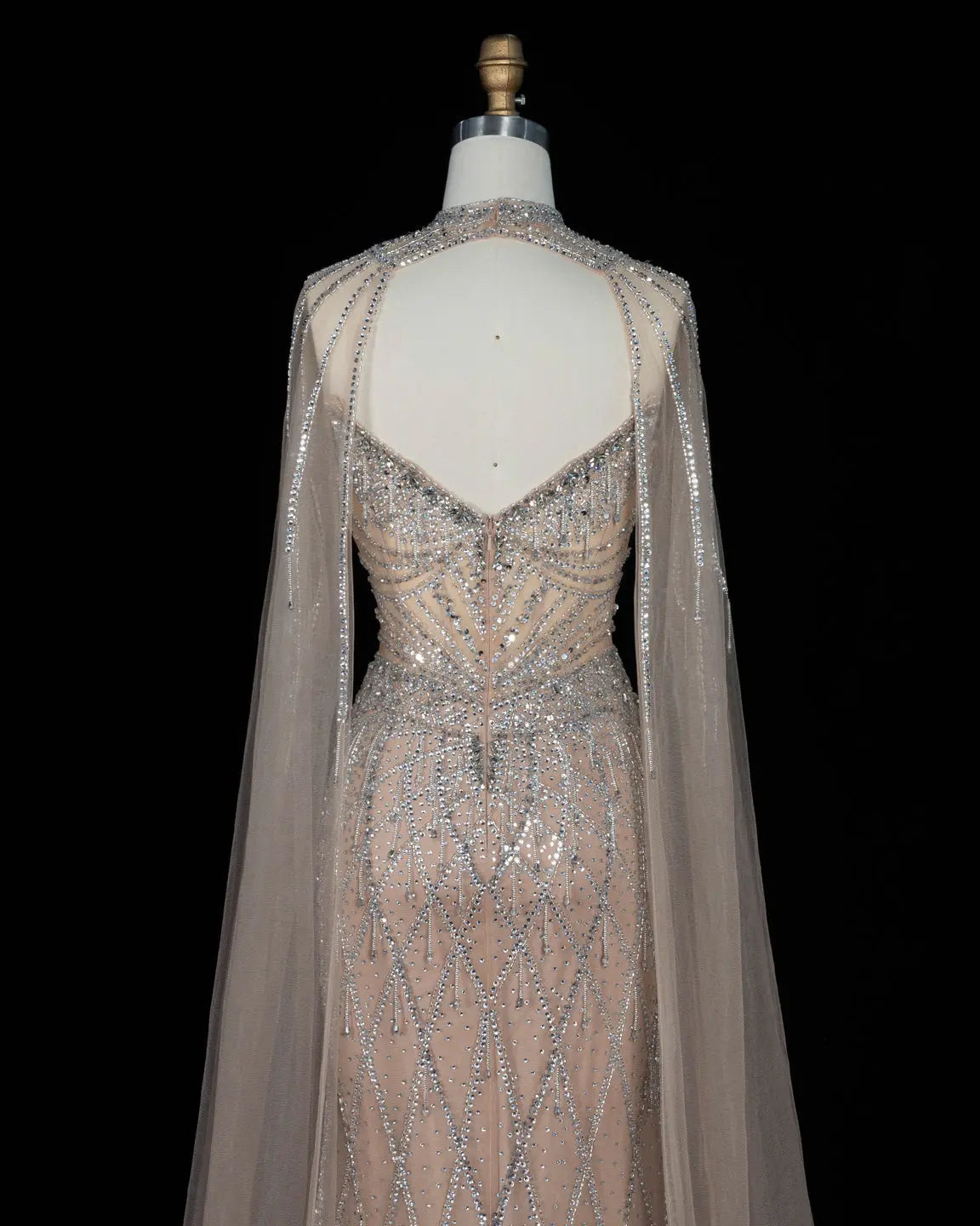 SS138 crystal beaded cape sweetheart evening gown