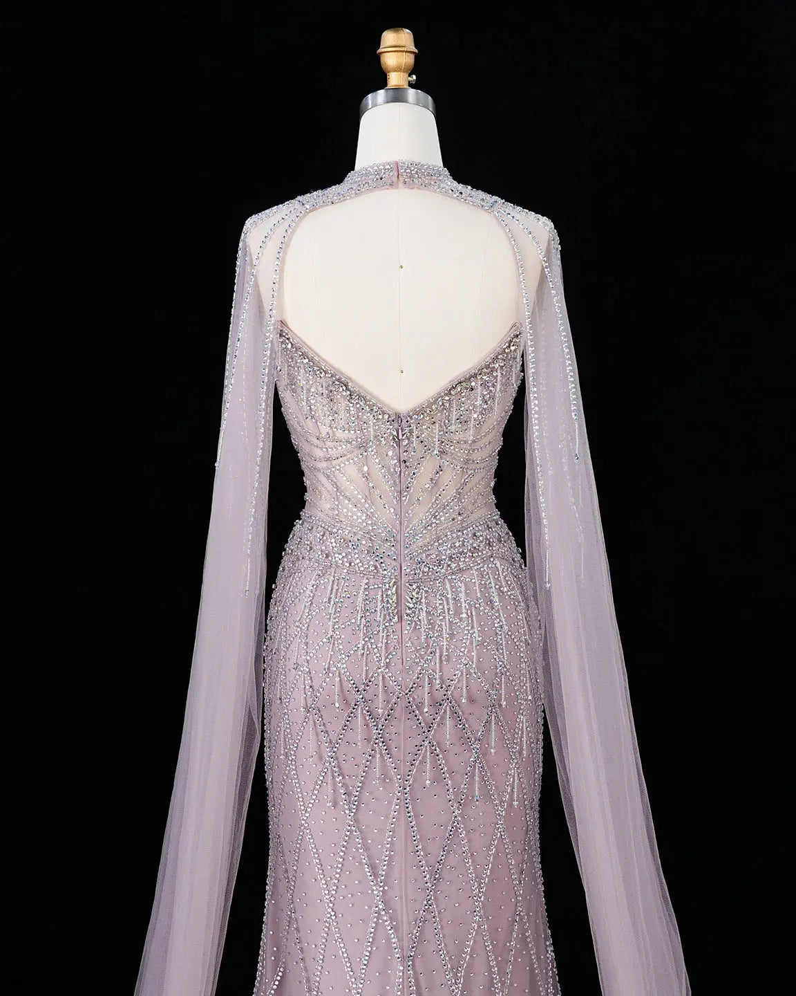 SS138 crystal beaded cape sweetheart evening gown