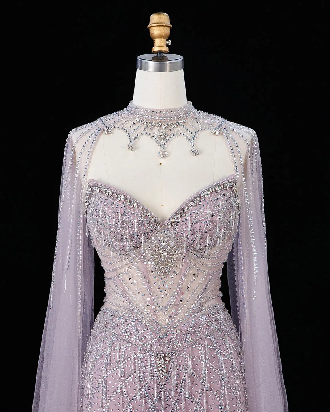 SS138 crystal beaded cape sweetheart evening gown