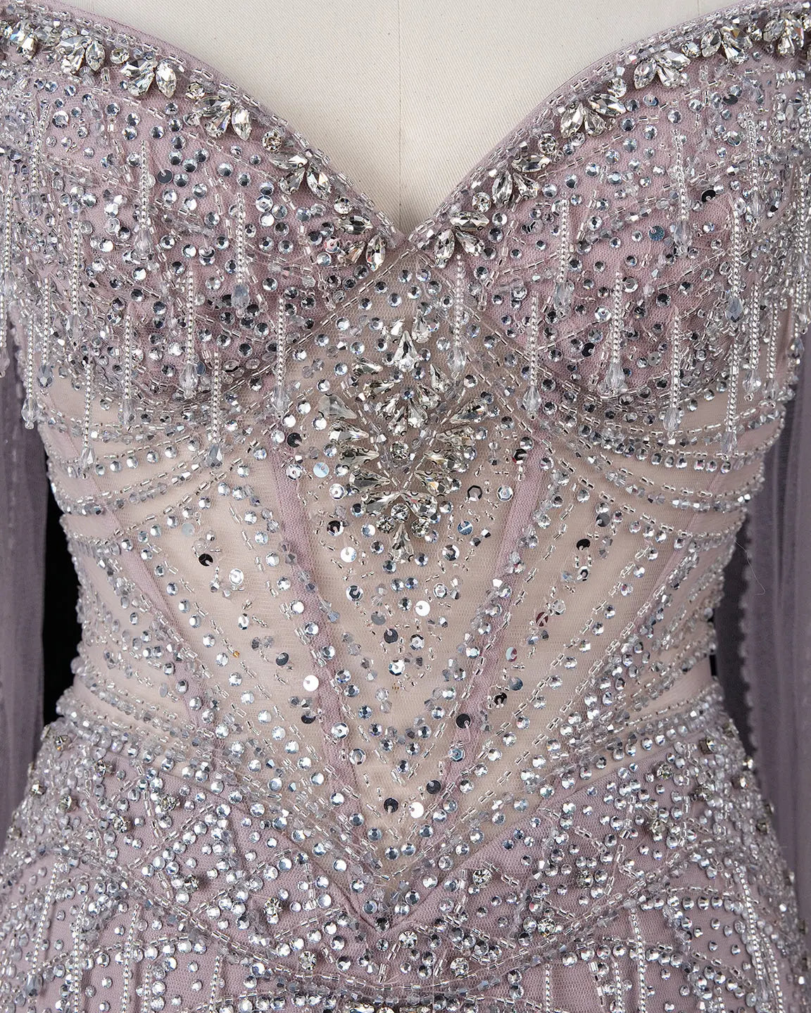 SS138 crystal beaded cape sweetheart evening gown