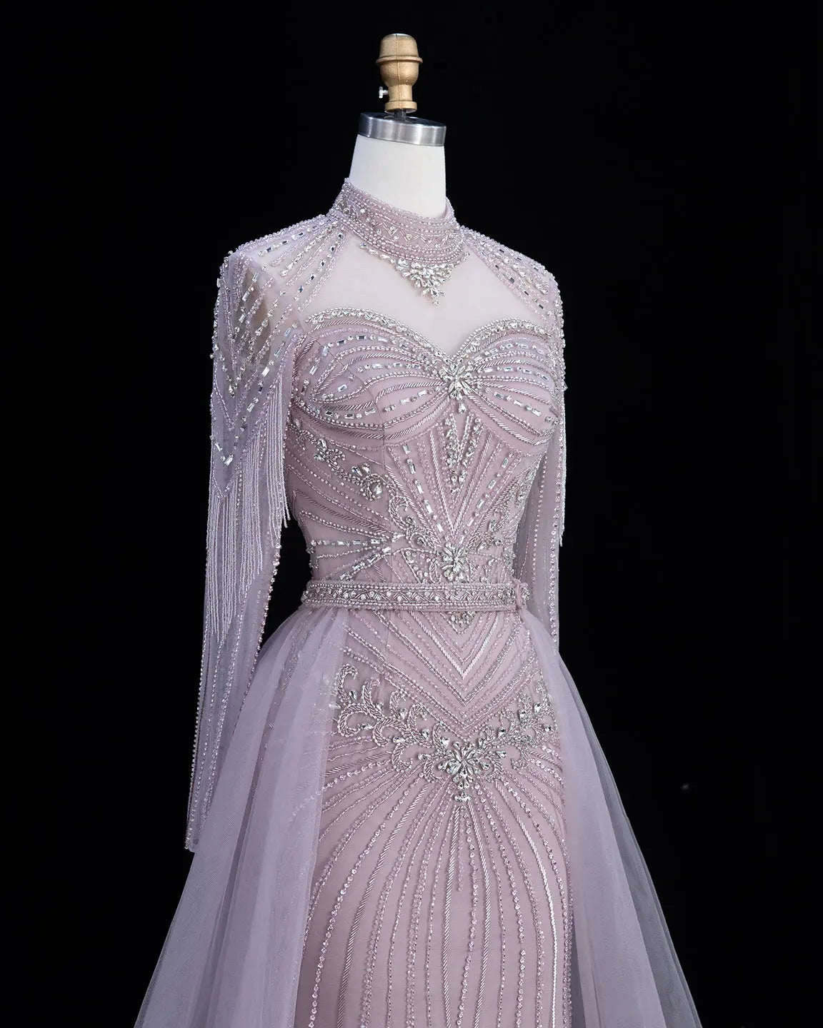 SS171 Pink beaded high neck long sleeve evening dress view 2