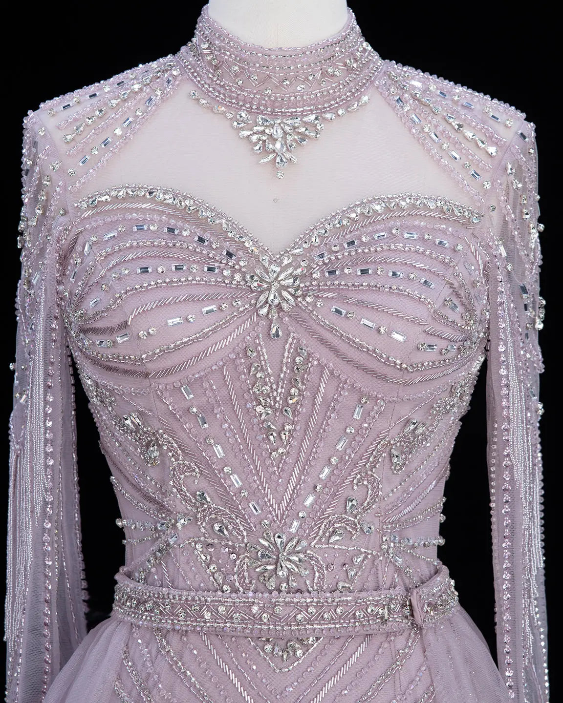SS171 Pink beaded high neck long sleeve evening dress view 5