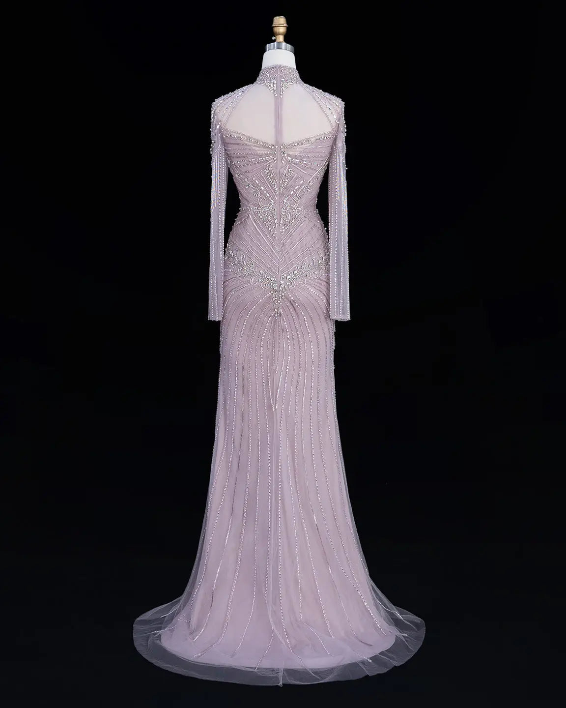SS171 Pink beaded high neck long sleeve evening dress view 7