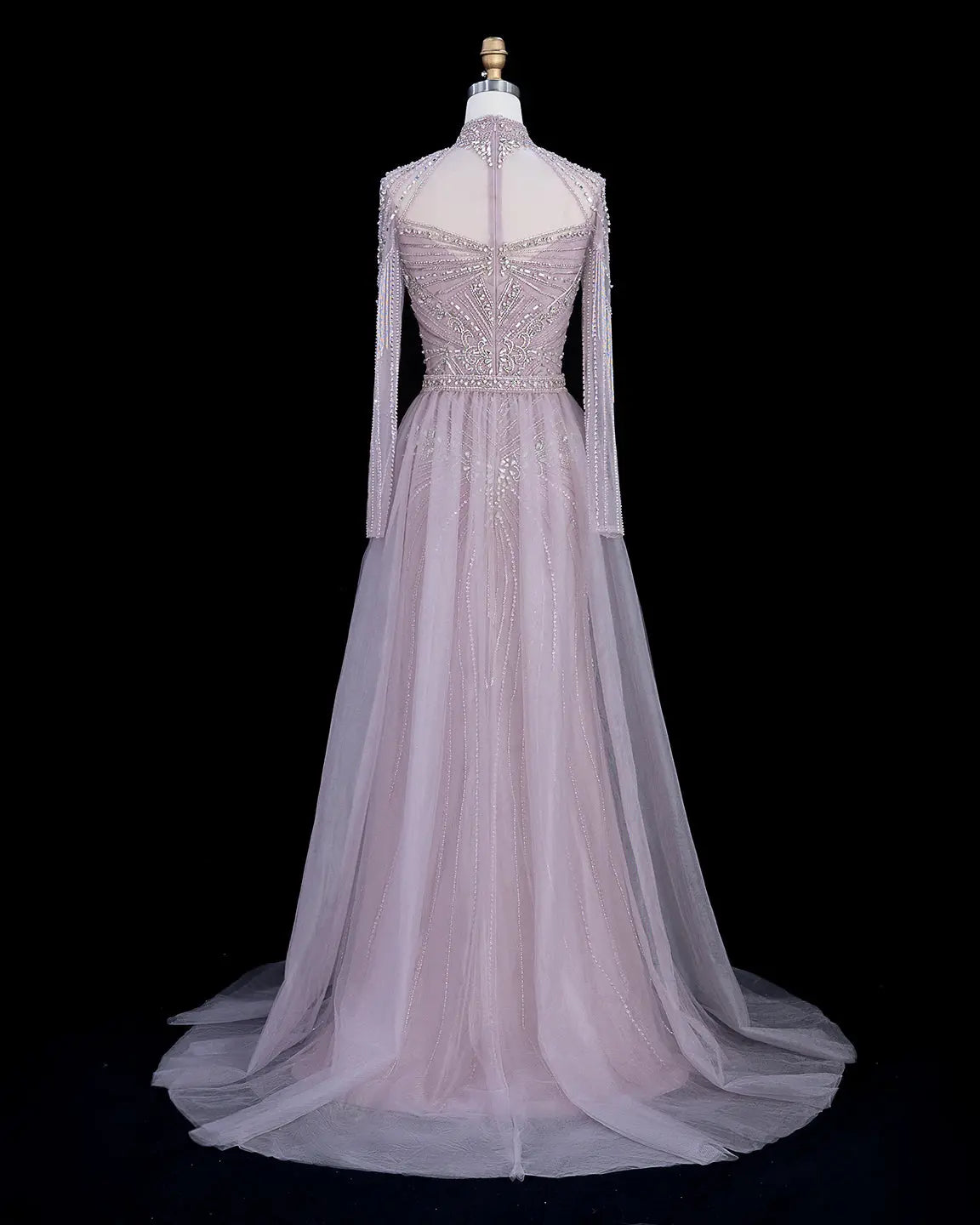 SS171 Pink beaded high neck long sleeve evening dress view 8