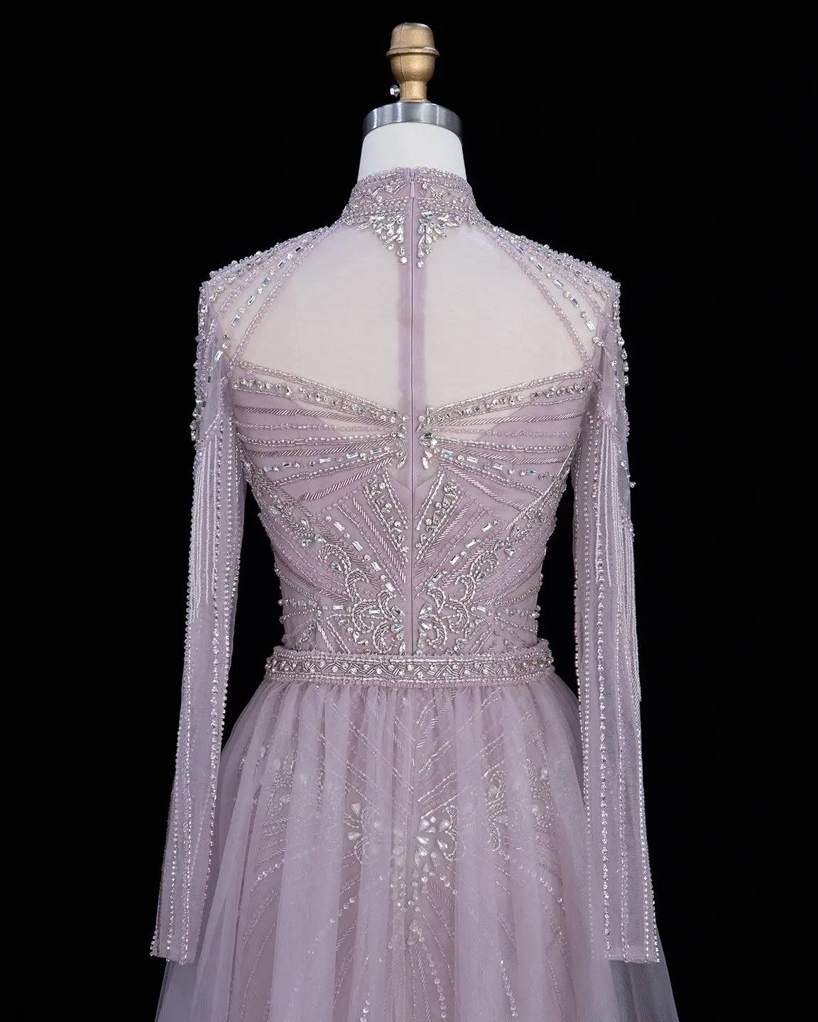 SS171 Pink beaded high neck long sleeve evening dress view 9