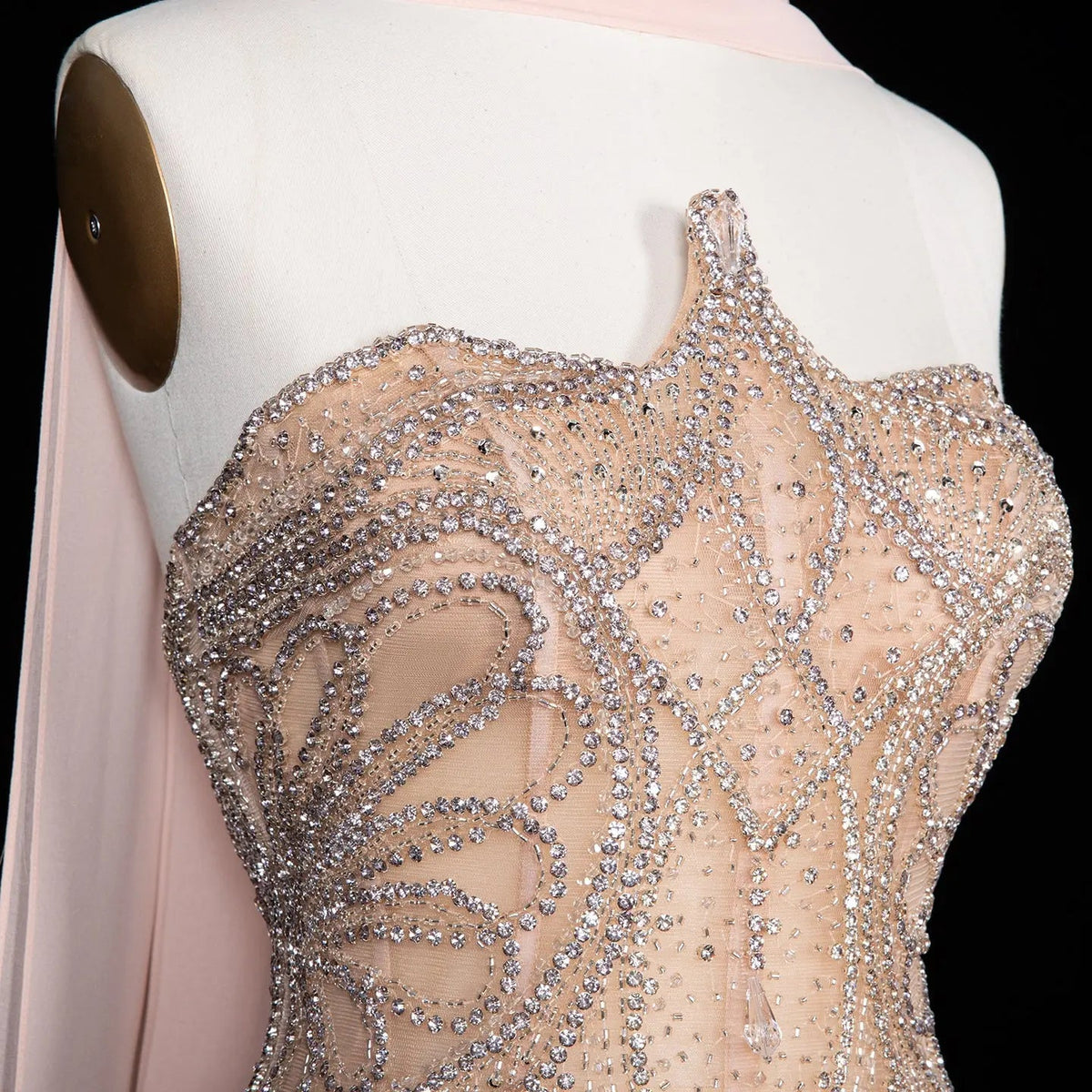 SS203 Pink beaded high-neck chiffon cape evening dress