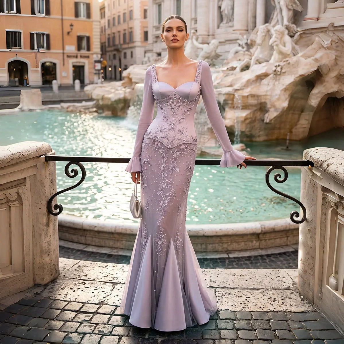 SS211 Pink beaded sweetheart corset mermaid evening dress