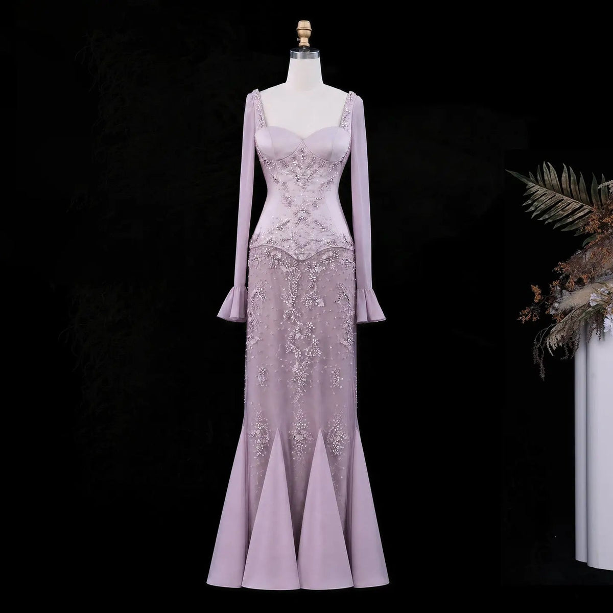 SS211 Pink beaded sweetheart corset mermaid evening dress