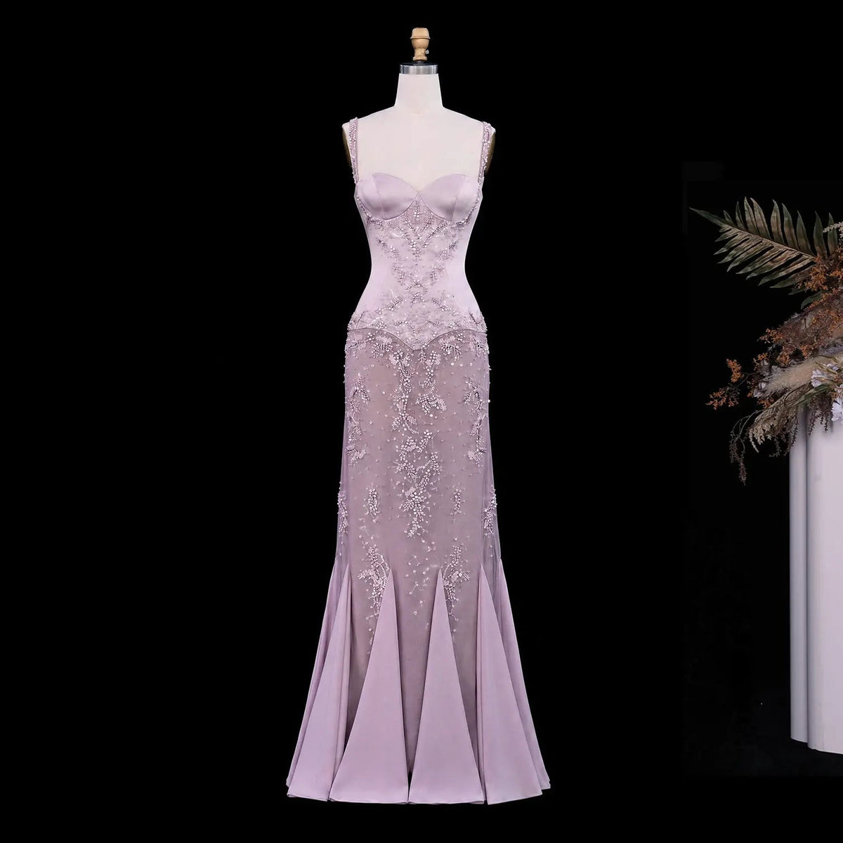 SS211 Pink beaded sweetheart corset mermaid evening dress