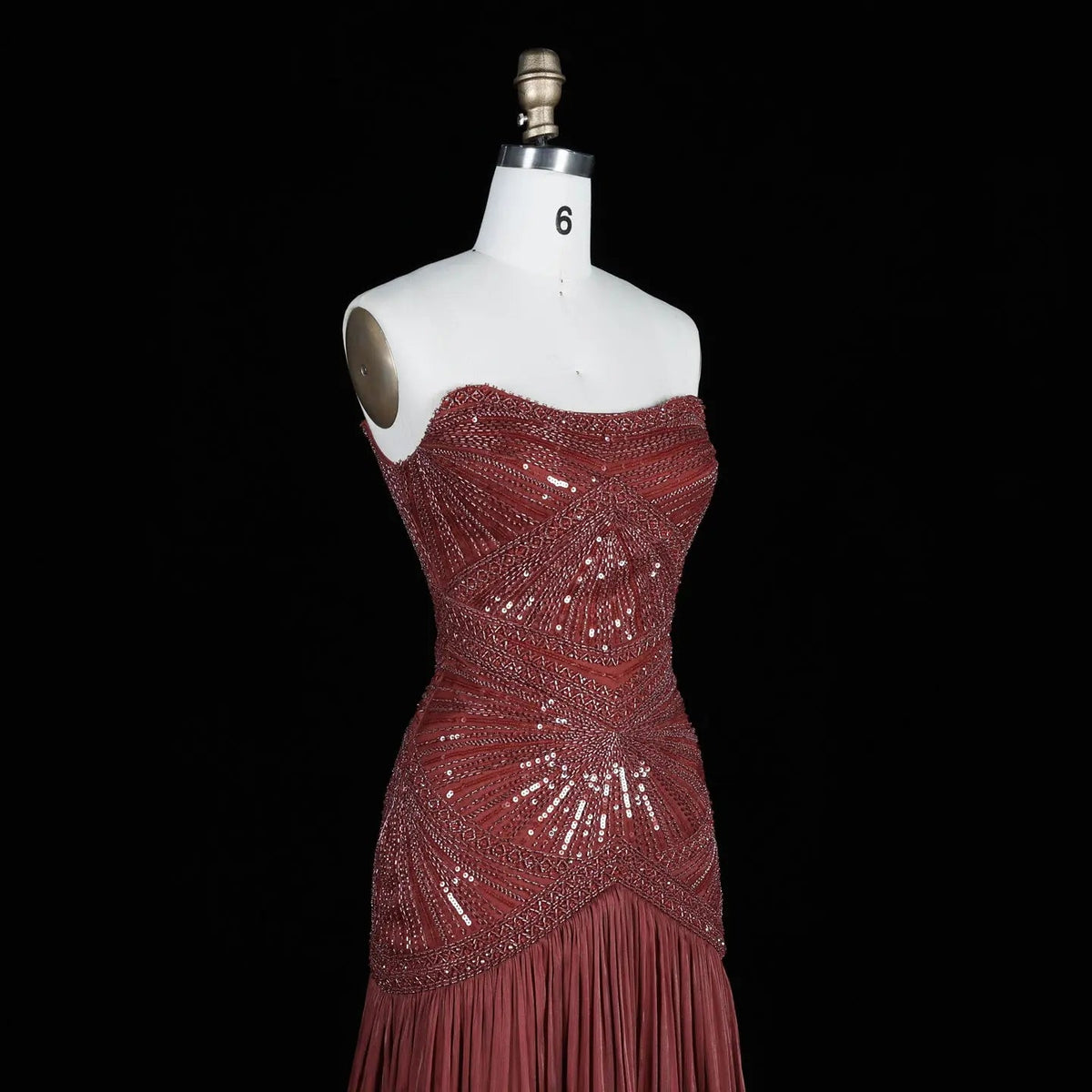 SS325 Burgundy beaded square-neck cap-sleeve mermaid evening dress