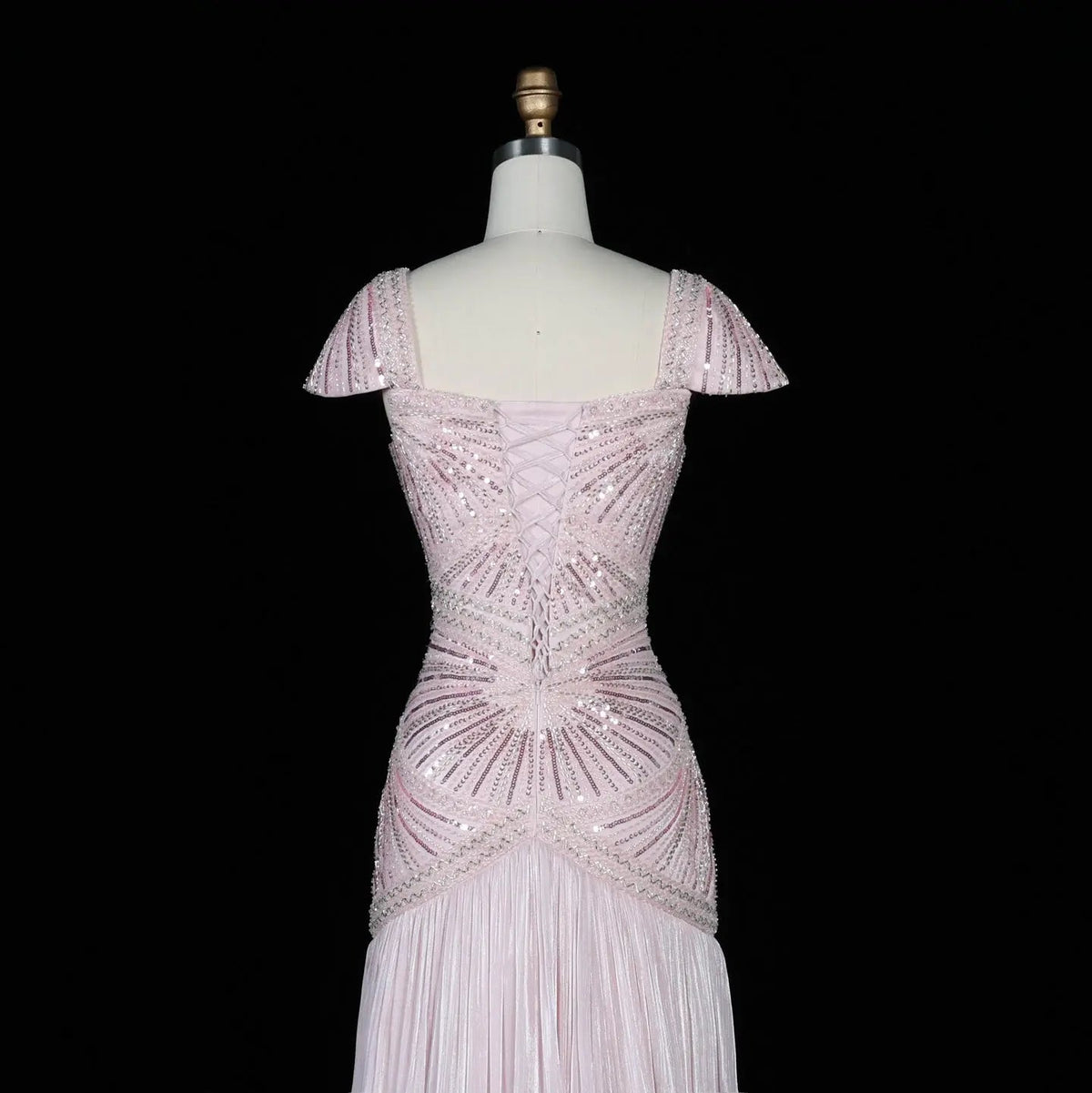 SS325 Burgundy beaded square-neck cap-sleeve mermaid evening dress