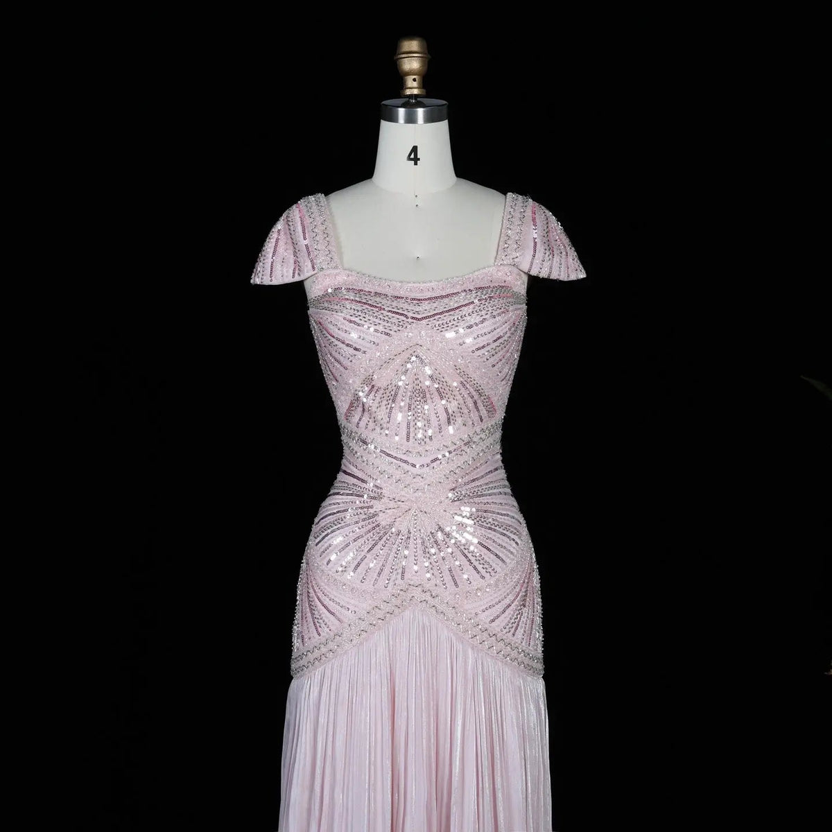 SS325 Burgundy beaded square-neck cap-sleeve mermaid evening dress