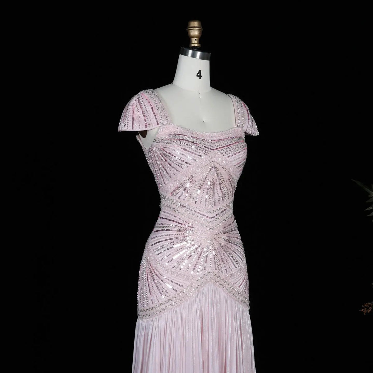 SS325 Burgundy beaded square-neck cap-sleeve mermaid evening dress