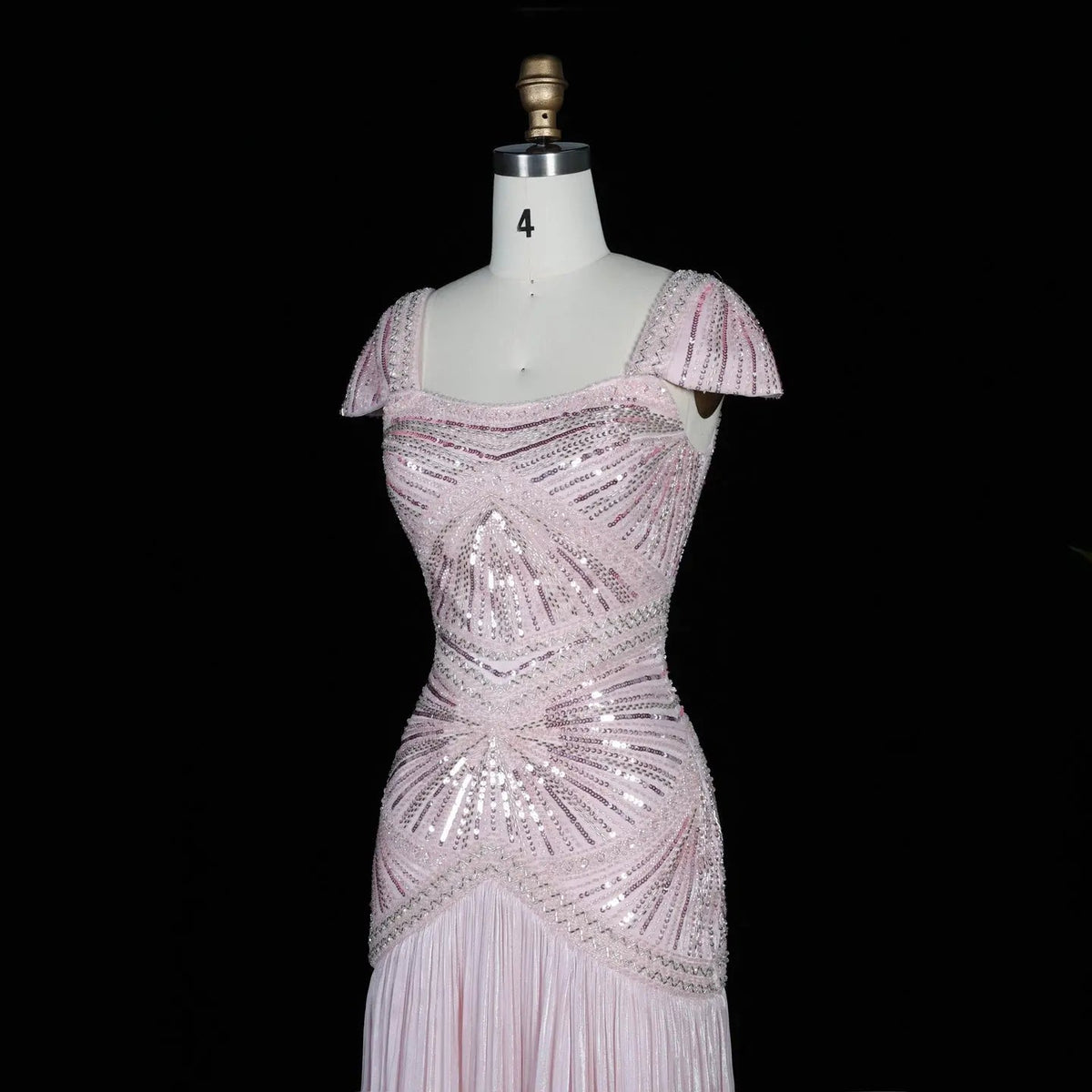 SS325 Burgundy beaded square-neck cap-sleeve mermaid evening dress