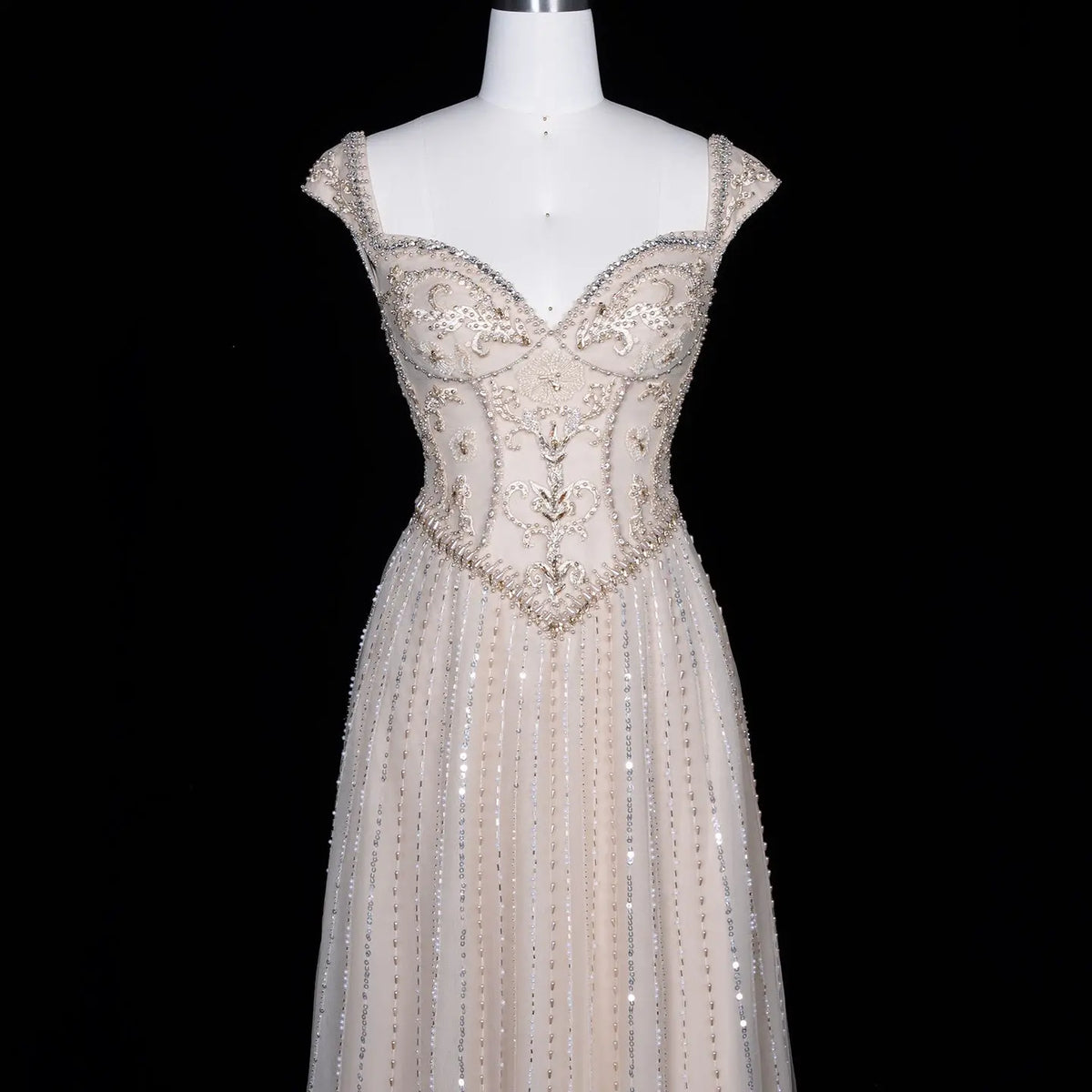 SS332 Champagne champagne beaded cap sleeve evening dress view 1
