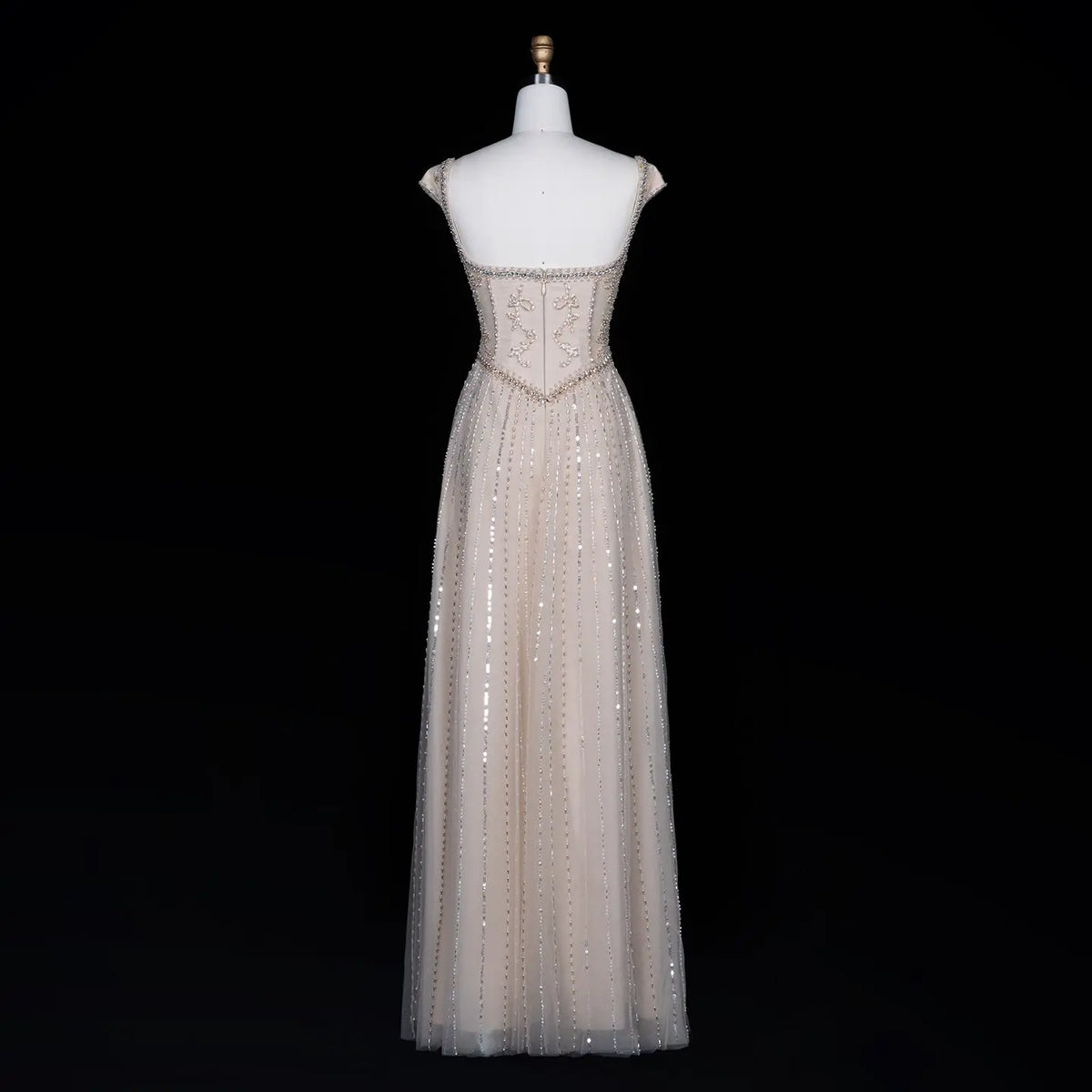 SS332 Champagne champagne beaded cap sleeve evening dress view 3
