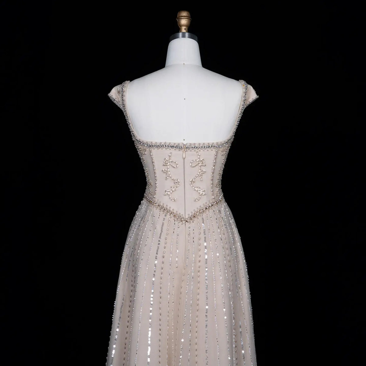 SS332 Champagne champagne beaded cap sleeve evening dress view 4