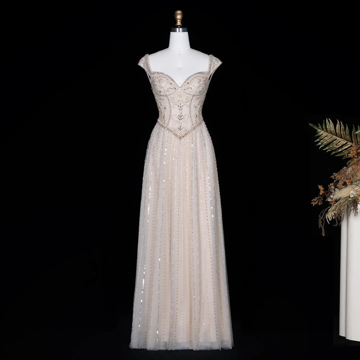 SS332 Champagne champagne beaded cap sleeve evening dress view 5