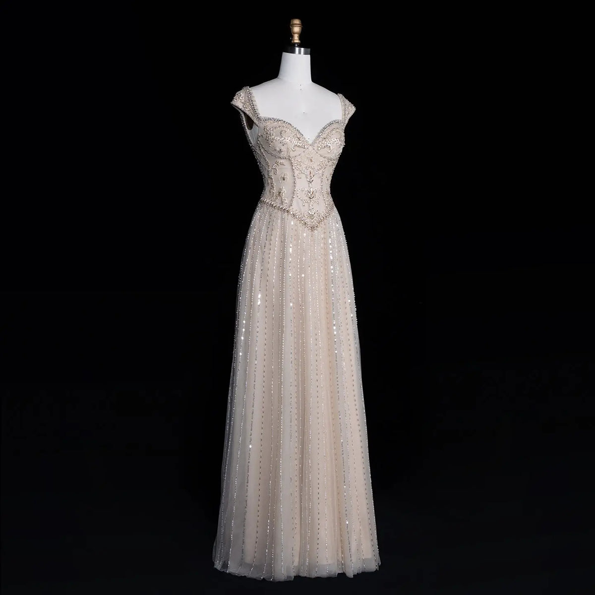 SS332 Champagne champagne beaded cap sleeve evening dress view 6