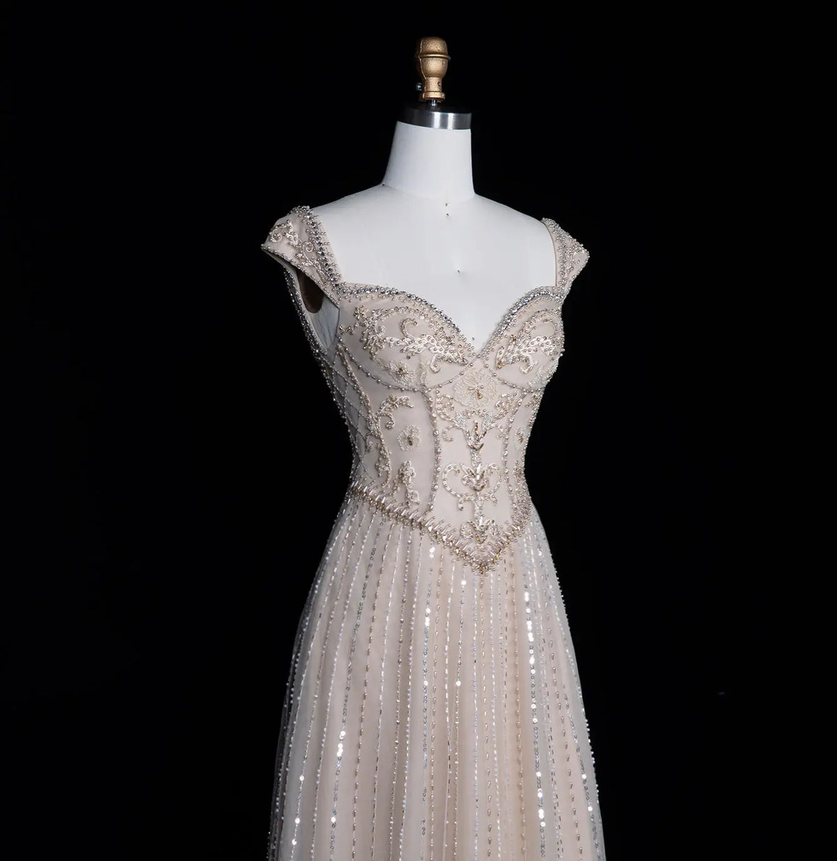 SS332 Champagne champagne beaded cap sleeve evening dress view 7