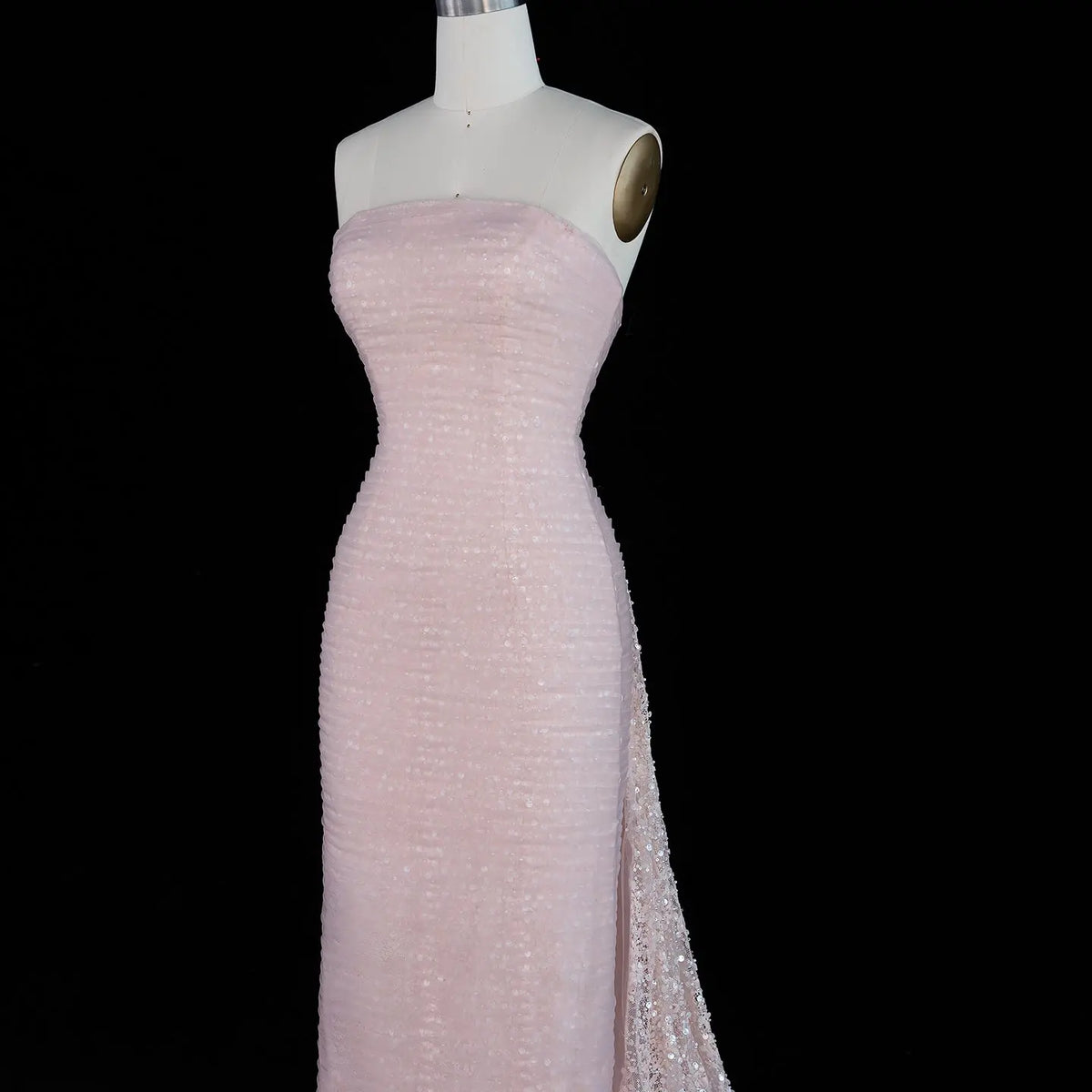 SS607 Blush Pink sequin cape fitted evening dress view 2
