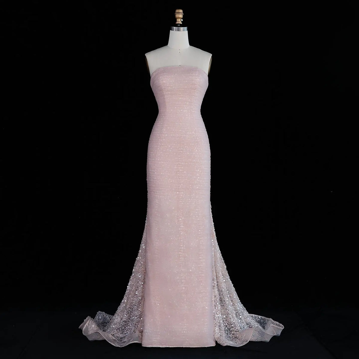 SS607 Blush Pink sequin cape fitted evening dress view 5