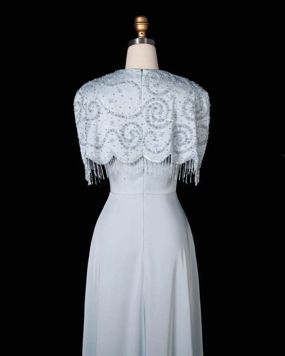 SS614 beaded fringe chiffon cape evening dress