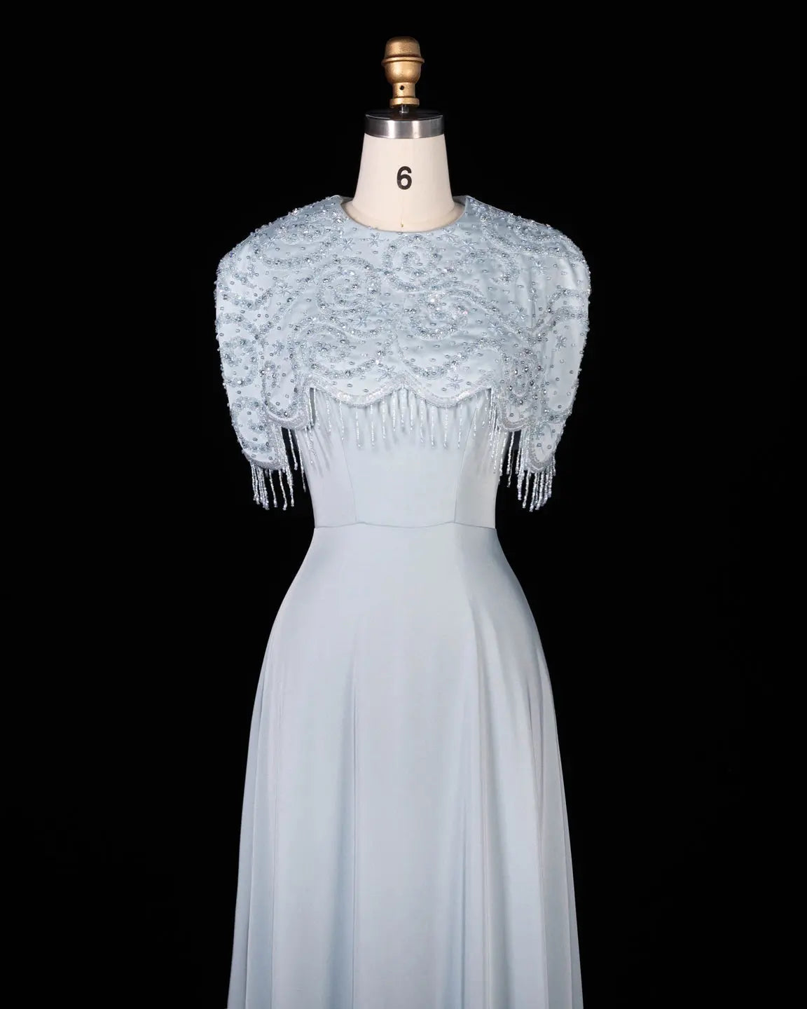 SS614 beaded fringe chiffon cape evening dress