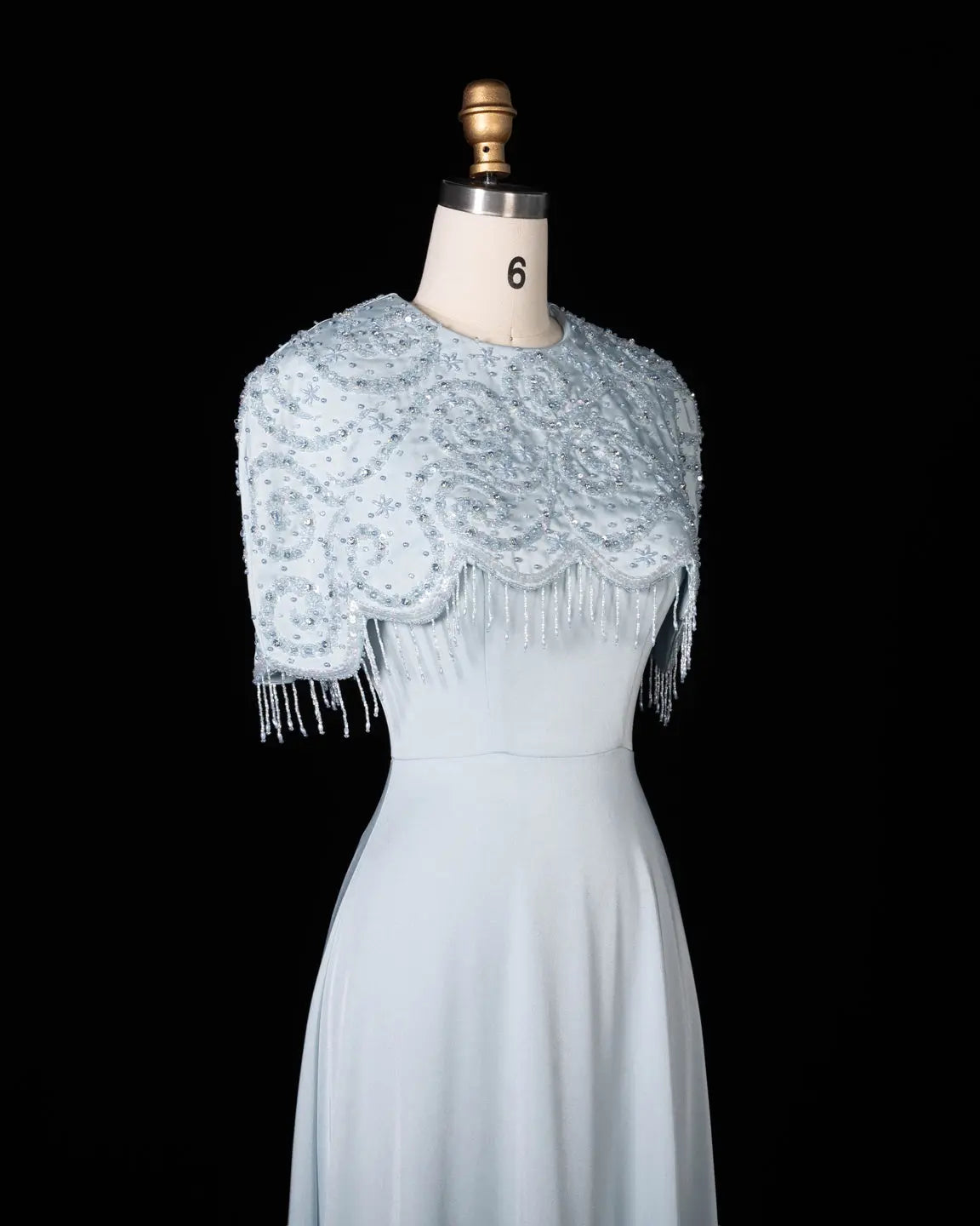 SS614 beaded fringe chiffon cape evening dress