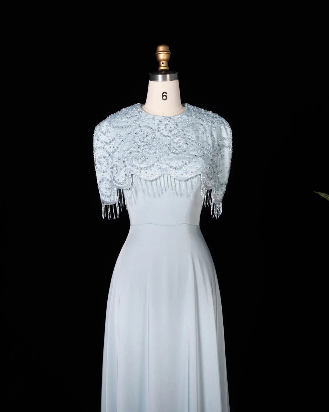 SS614 beaded fringe chiffon cape evening dress