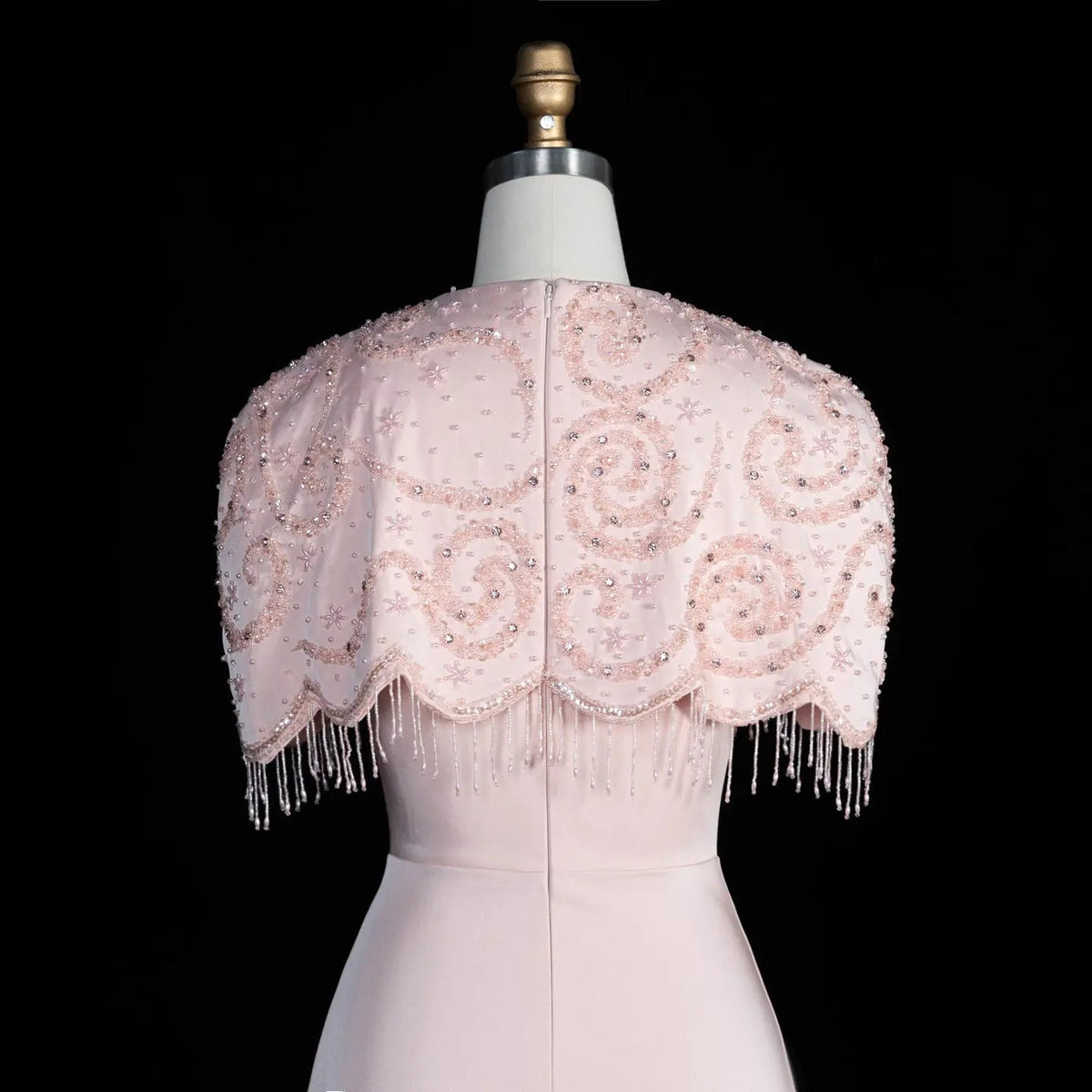 SS614 beaded fringe chiffon cape evening dress