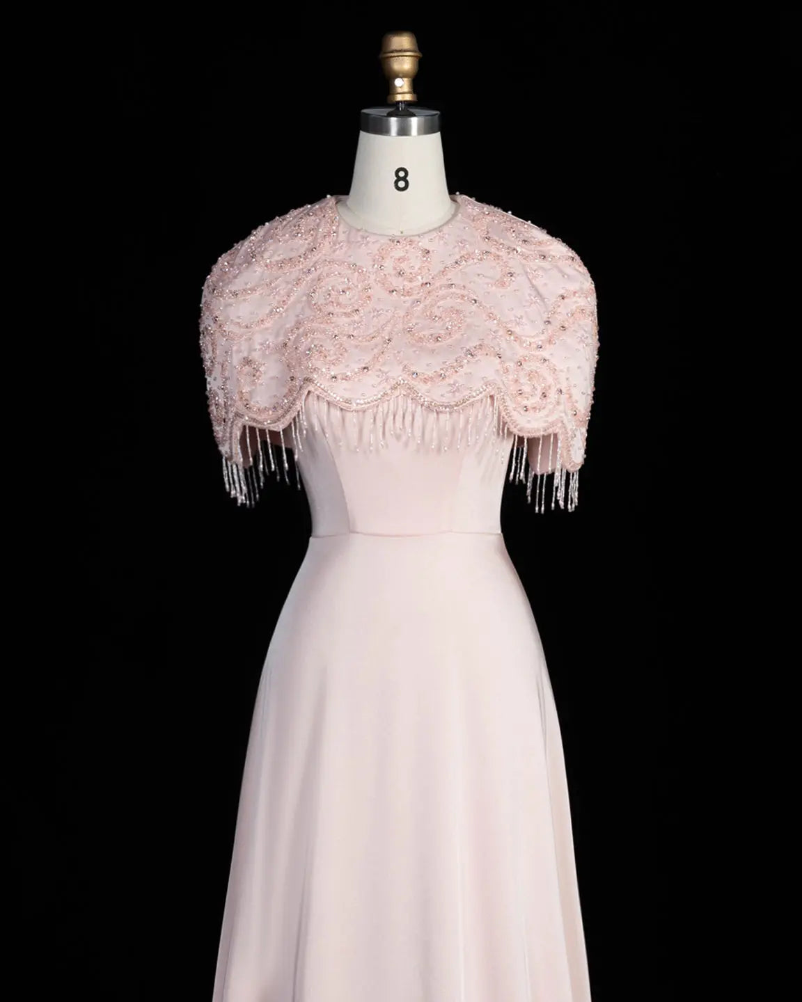 SS614 beaded fringe chiffon cape evening dress