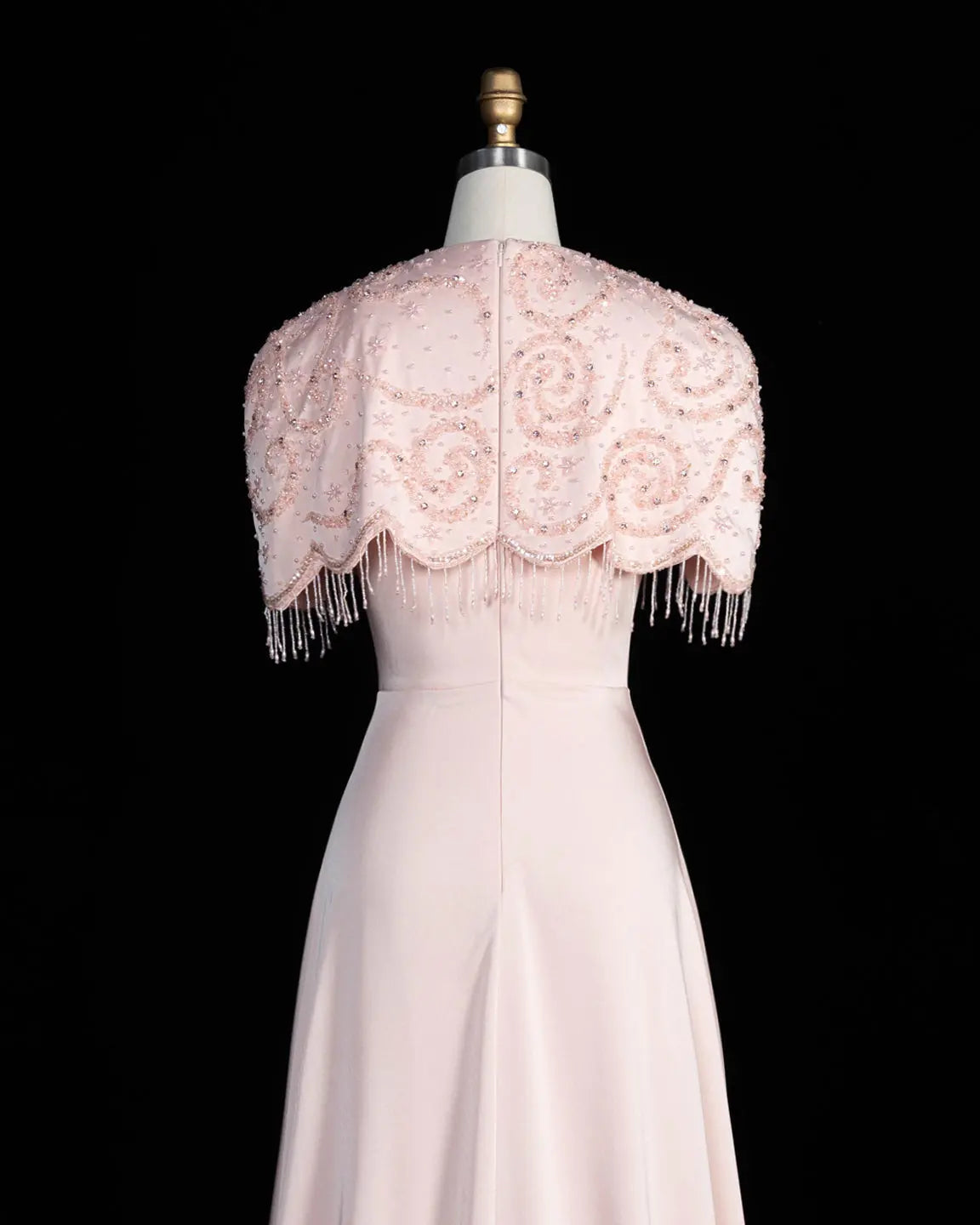 SS614 beaded fringe chiffon cape evening dress