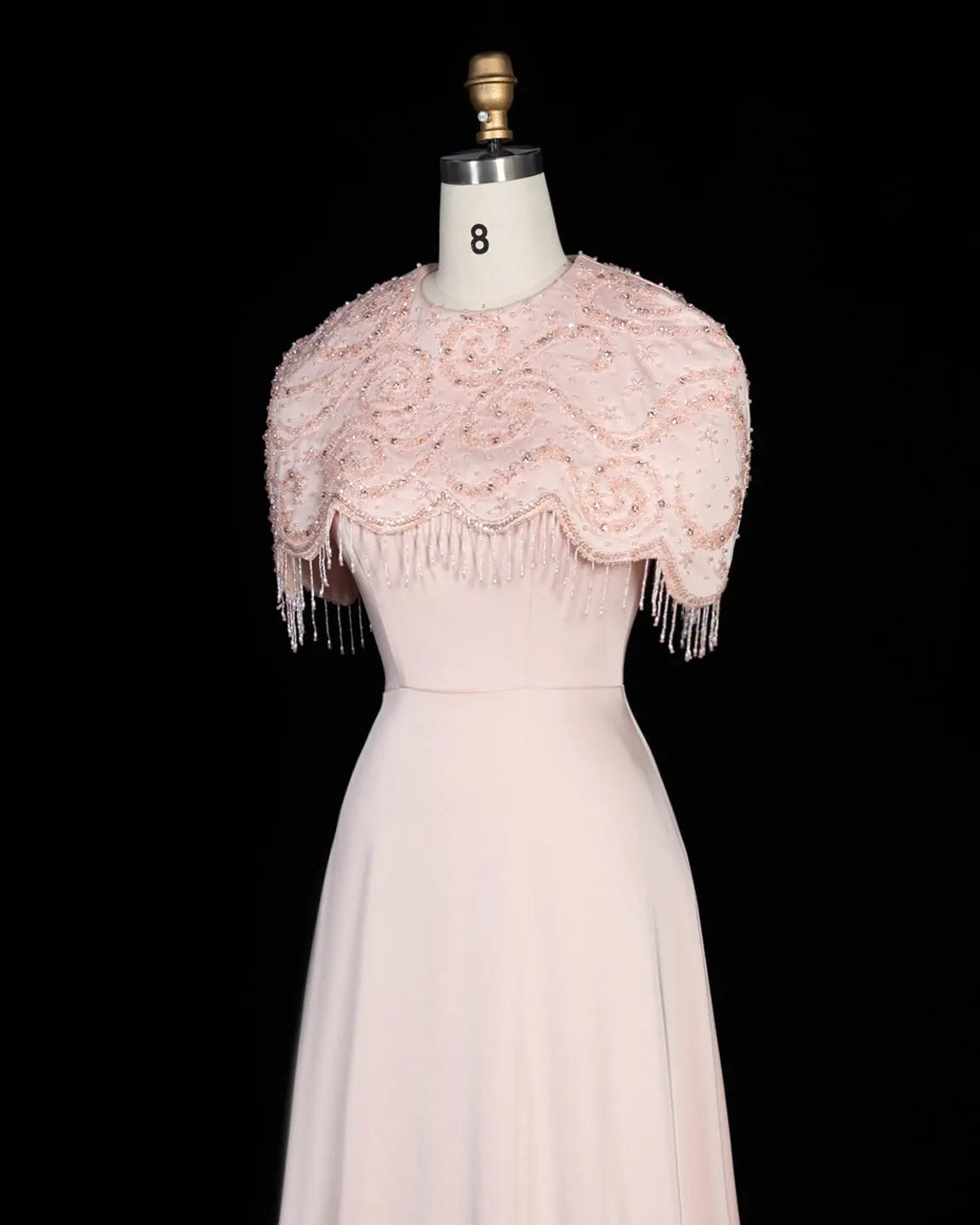 SS614 beaded fringe chiffon cape evening dress
