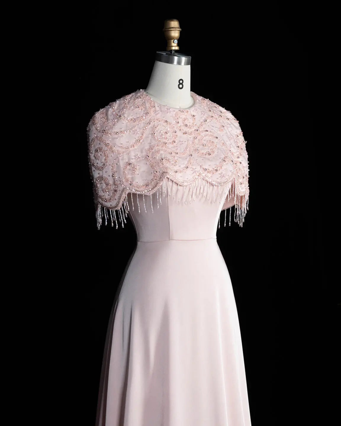 SS614 beaded fringe chiffon cape evening dress