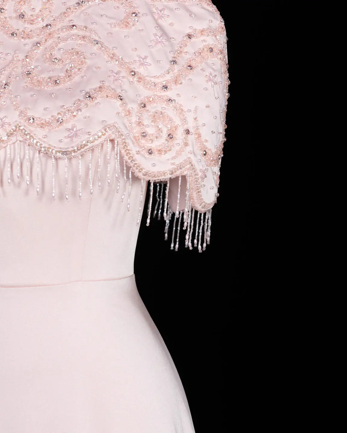 SS614 beaded fringe chiffon cape evening dress