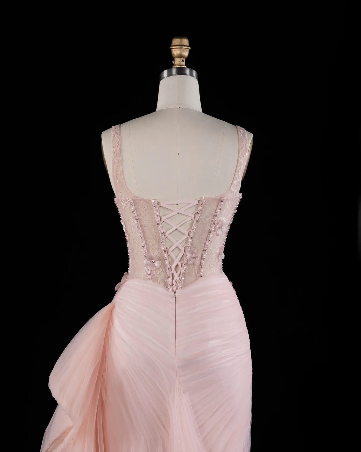 SS671 Pink floral corset tulle evening dress view 2