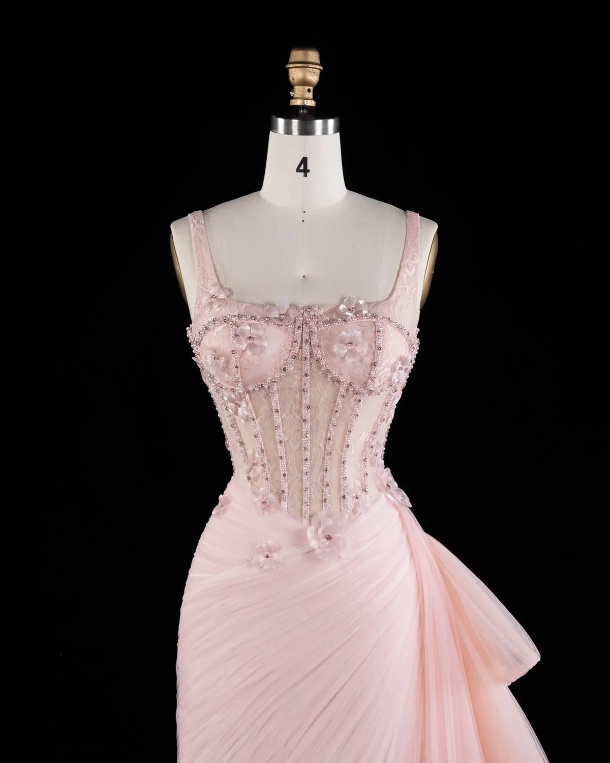 SS671 Pink floral corset tulle evening dress view 4