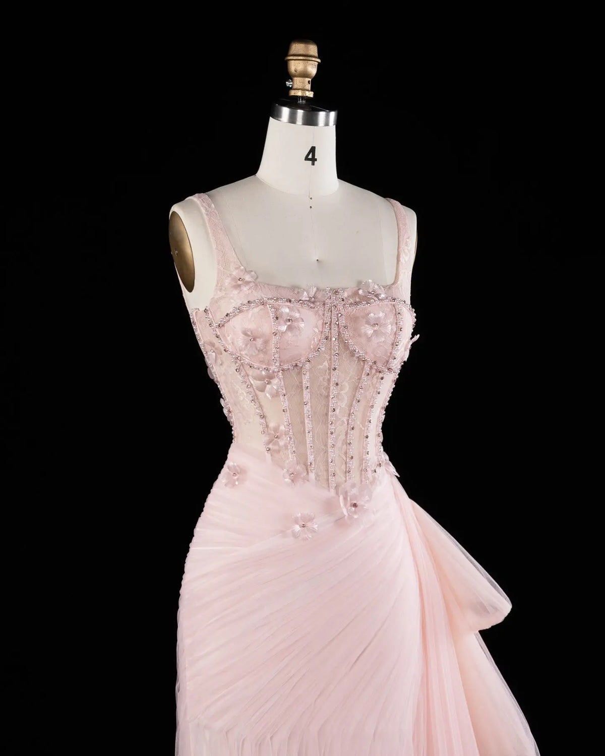 SS671 Pink floral corset tulle evening dress view 5
