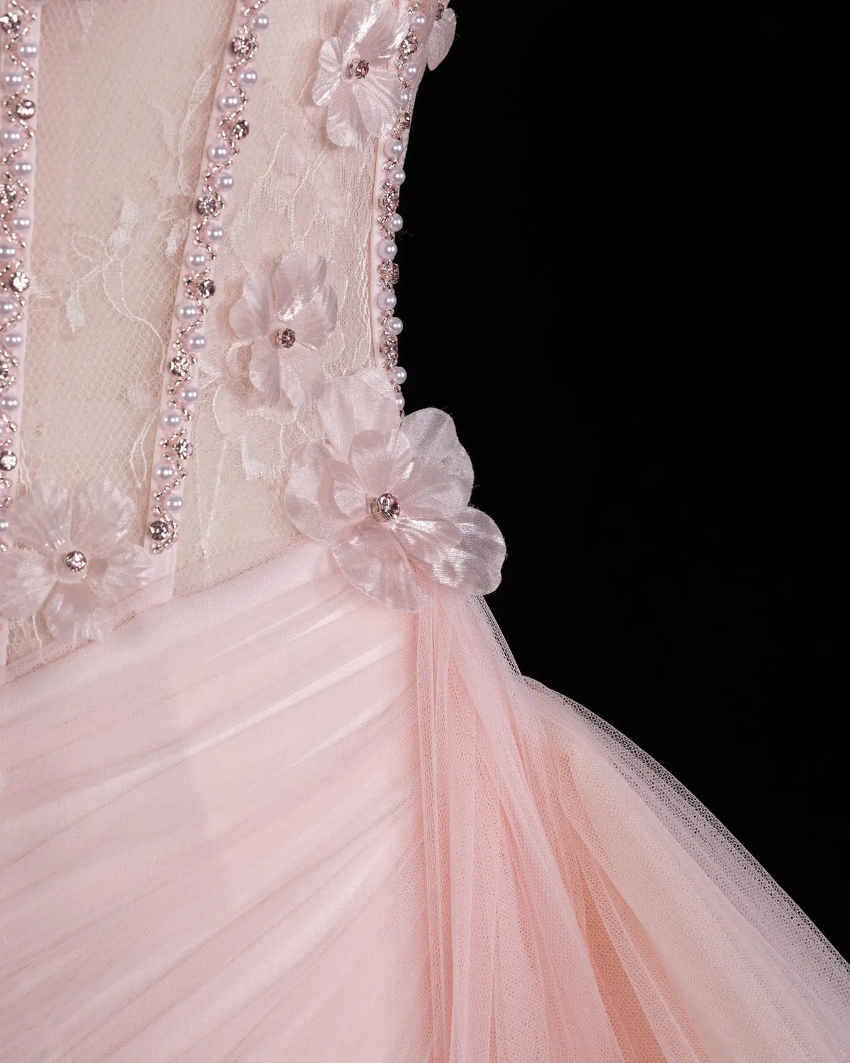 SS671 Pink floral corset tulle evening dress view 6