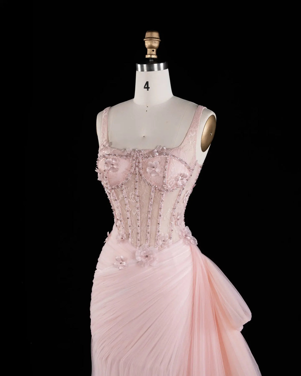 SS671 Pink floral corset tulle evening dress view 9