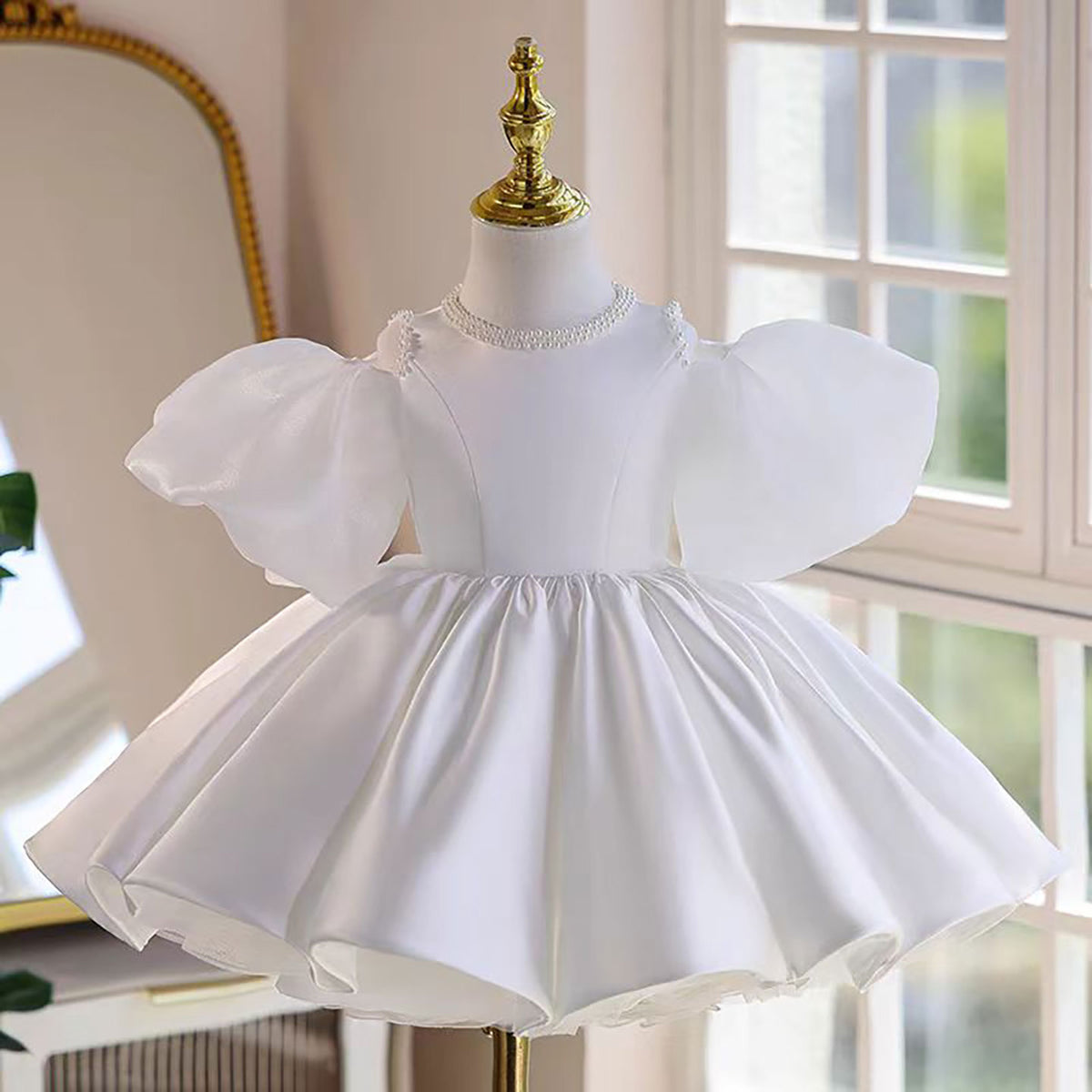 Jill Cute Puff Sleeve Satin Flower Girl Dress D080