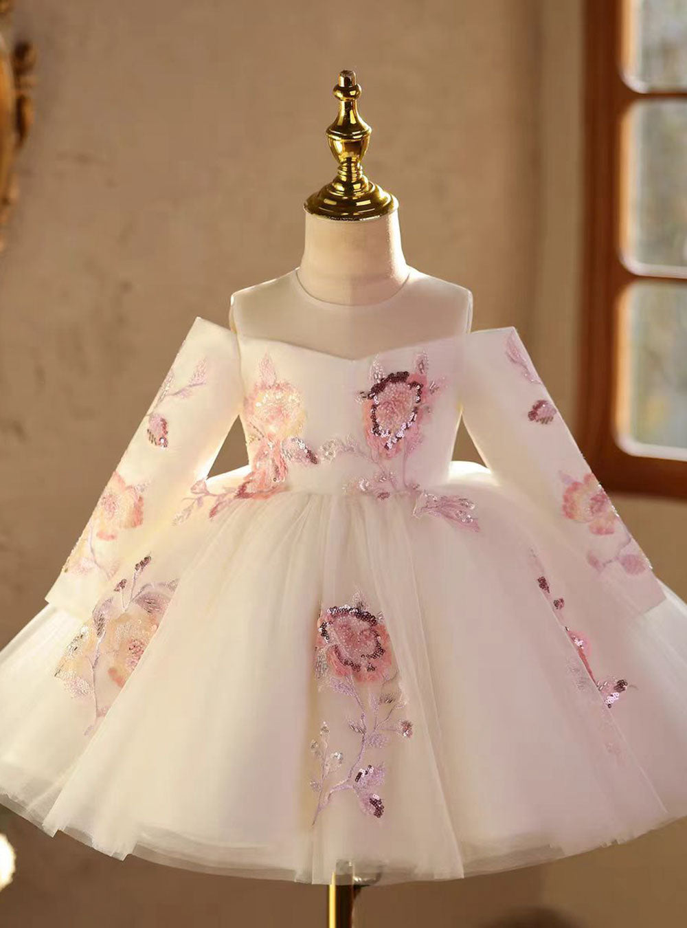 Elegant Flower Girl Dress Long Sleeve Princess Birthday Gown In White Jill Wish Elegant Flower Girl Dress Long Sleeve Princess Birthday Gown In White Jill Wish