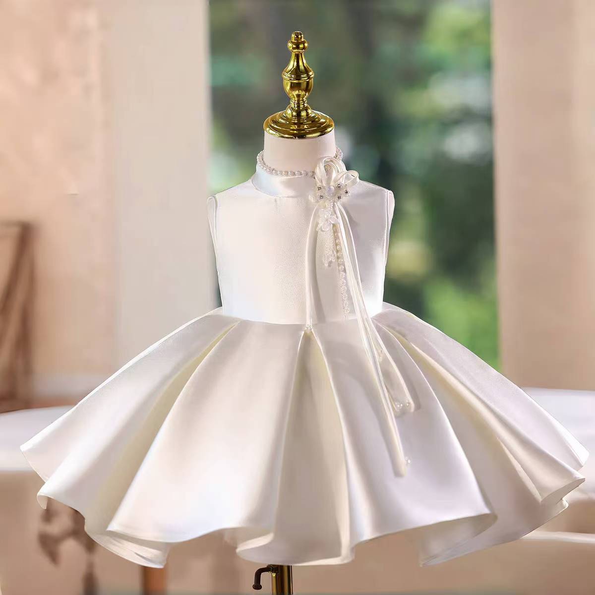 Satin Girl Princess Dress Toddler Kids 1st Birthday Party Gown D150