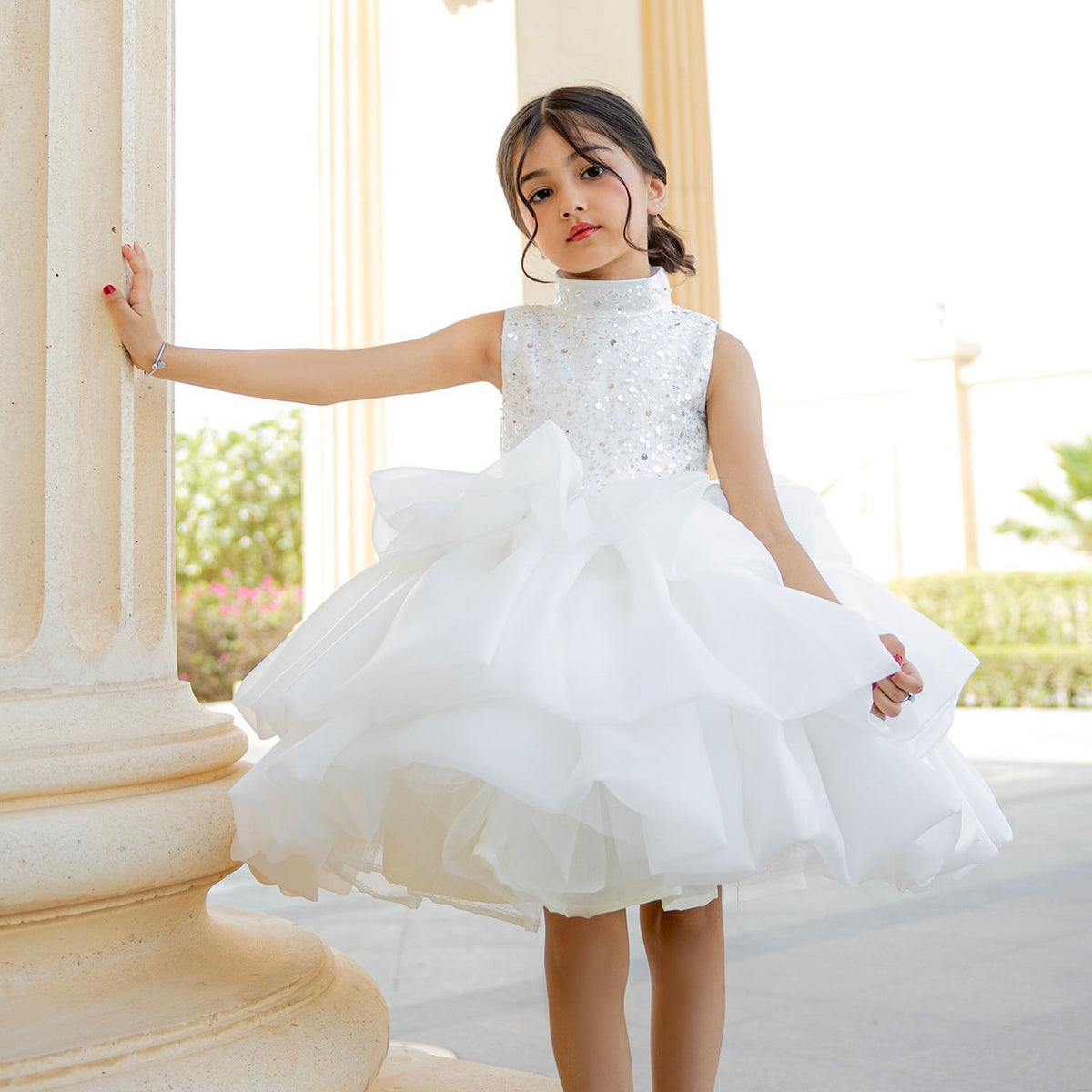 White Sleeveless Flower Girl Dress for Kids Holiday Party Ball Gown J580