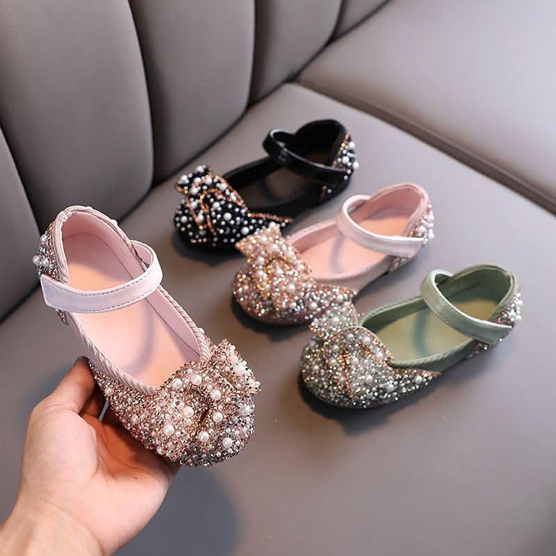 XZ01 girls pearl bow Mary Jane flats