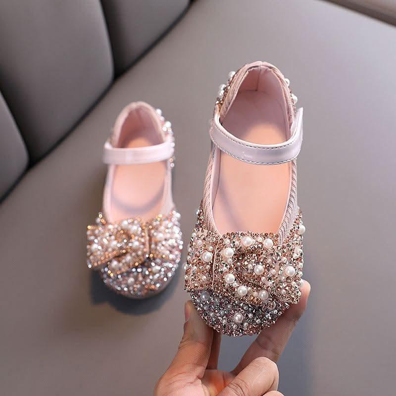 XZ01 girls pearl bow Mary Jane flats
